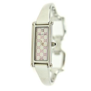 GUCCI 1500L: Silver, Stainless Steel "GG" Logo & Diamond Women's Watch (pn)